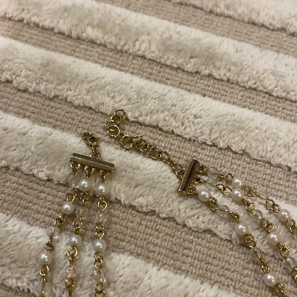 Delicate multi chain gold and pearl choker necklace